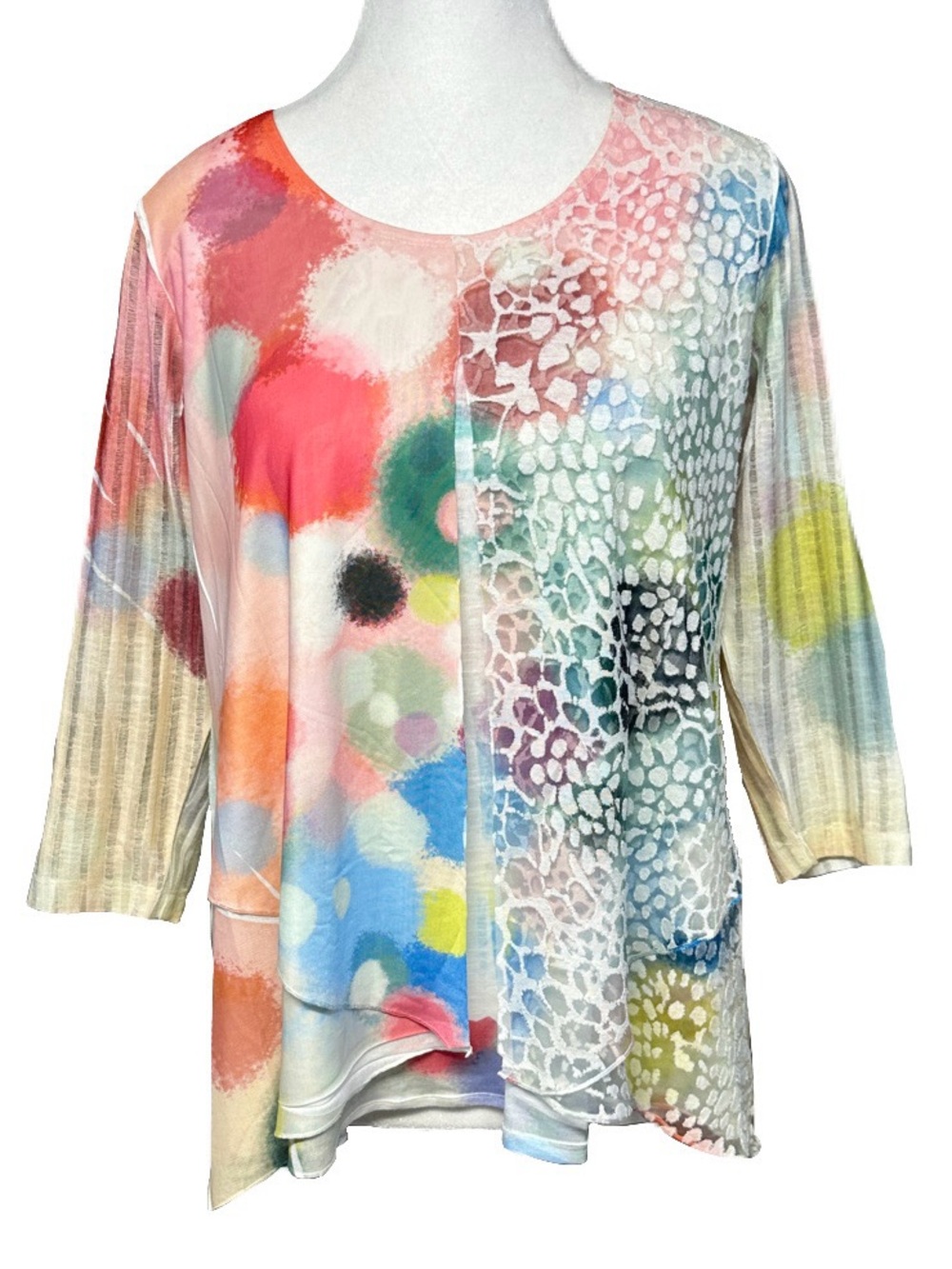Ali Miles Artsy Tunic Pastel Flyaway Burnout Abstract Relaxed Top Medium*
